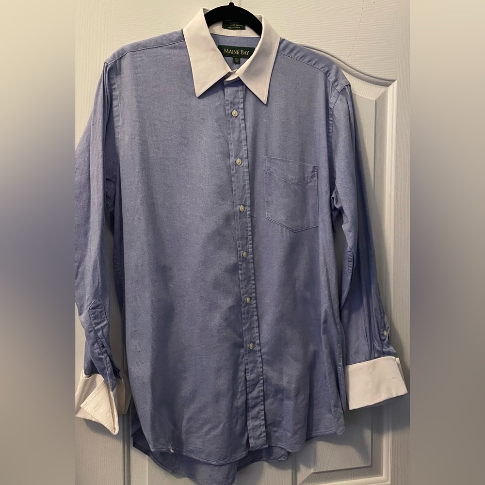 Men's Blue Dress Shirt with White Collar